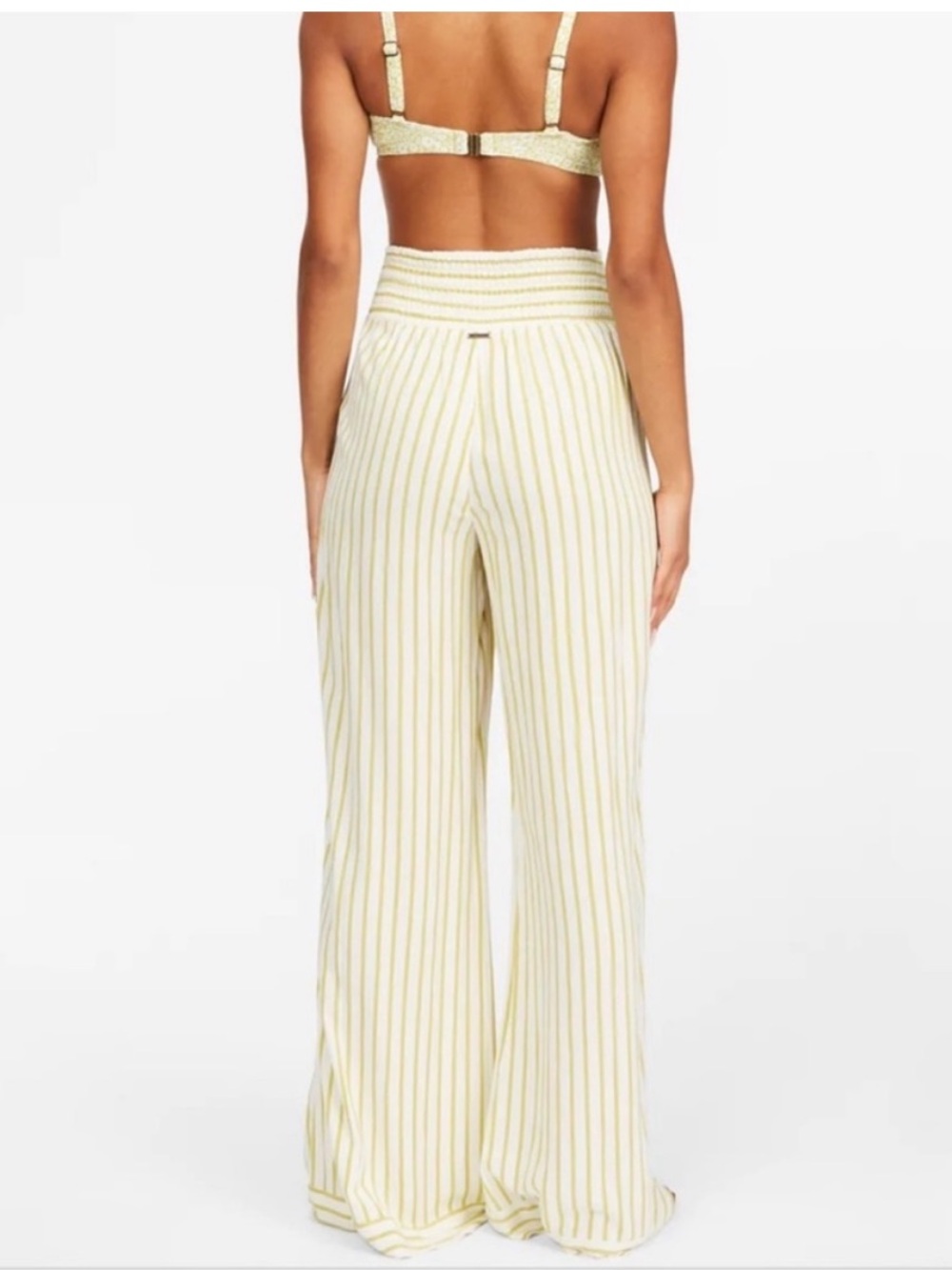 Billabong White Green Striped Wide Leg Daybreak Pants - Picture 2 of 9
